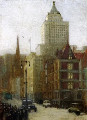 57th Street at Fifth Avenue by Aaron Harry Gorson Oil Painting