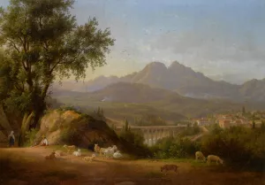 A View of Cava Dei Tirreni Near Salerno Italy by Abraham Alexandre Teerlink Oil Painting