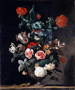 Flowers in a Stone Vase by Abraham Jansz Begeyn Oil Painting