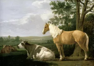 A Horse and Cows in a Landscape by Abraham Van Calraet Oil Painting