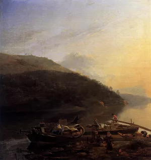 River Scene with Loaded Barges by Adam Pynacker Oil Painting