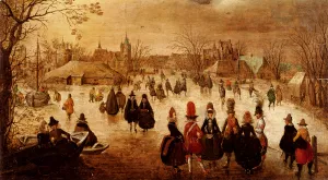 Winter Landscape with Skaters on a Frozen River by Adam Van Breen Oil Painting