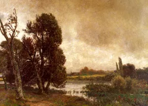 Gewitter Uber Sommerlicher Flusslandschaft by Adolf Stabli Oil Painting