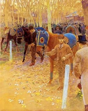 The Saddling Paddock by Adolphe Gustave Binet Oil Painting