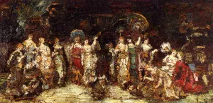 Cock Fight in Front of a Group of Young Women by Adolphe Joseph Monticelli Oil Painting