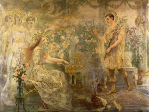 Saint Cecily and Saint Valerian by Adolphe La Lyre Oil Painting