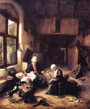 Inside a Peasant's Cottage by Adriaen Van Ostade Oil Painting