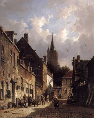 A Dutch Street Scene by Adrianus Eversen Oil Painting