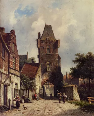 In The Village by Adrianus Eversen Oil Painting