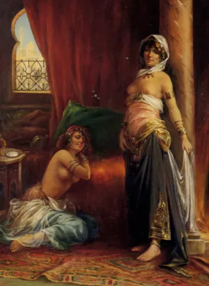 Two Harem Beauties by Adrien Henri Tanoux Oil Painting