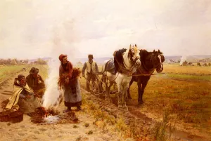Plowing The Fields by Adrien Moreau Oil Painting