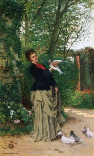 The Favorite Bird by Adrien Moreau Oil Painting