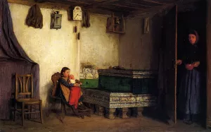 An Interior with Mother and Children by Albert Anker Oil Painting