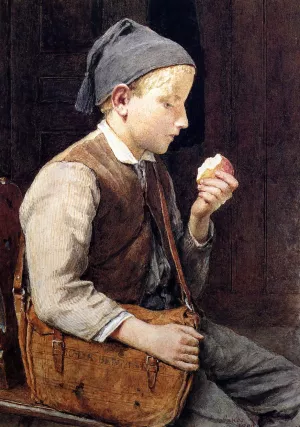 Boy Eating an Apple by Albert Anker Oil Painting