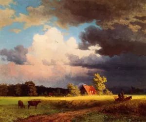 Bavarian Landscape also known as Red Barn by Albert Bierstadt Oil Painting