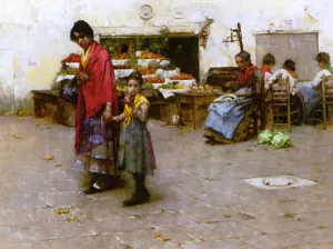 A Day at the Market by Albert Chevallier Tayler Oil Painting