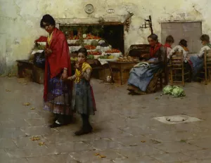 Day at the Market by Albert Chevallier Tayler Oil Painting