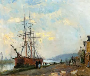 Dieppedalle, Three Master at Quay by Albert Lebourg Oil Painting