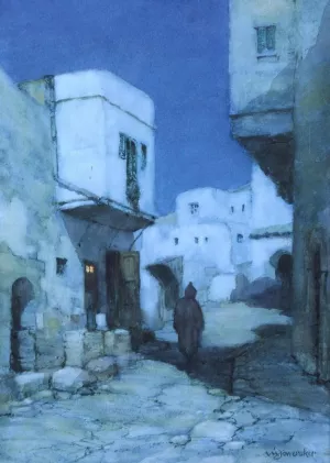 A Moonlit Street, North Africa by Albert Moulton Foweraker Oil Painting