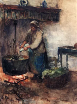 A Cottage Interior With A Peasant Woman Preparing Supper by Albert Neuhuys Oil Painting
