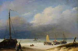 Bomschuiten on the Beach by Albert Roosenboom Oil Painting