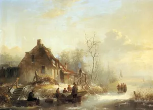 Picnic on a Frozen Lake by Alexander Joseph Wittevronghel Oil Painting