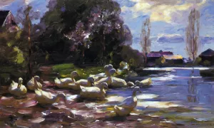 Twelve Ducks Setting Out by Alexander Koester Oil Painting