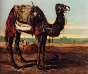 A Bedouin And A Camel Resting In A Desert Landscape by Alexandre-Gabriel Decamps Oil Painting