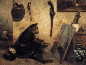 The Monkey Painter by Alexandre-Gabriel Decamps Oil Painting
