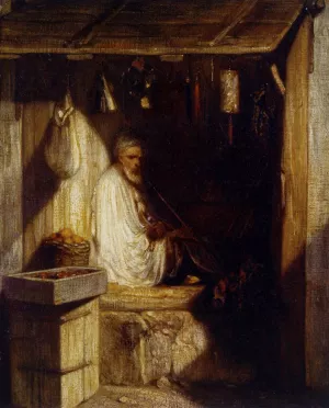 Turkish Merchant Smoking in His Shop by Alexandre-Gabriel Decamps Oil Painting