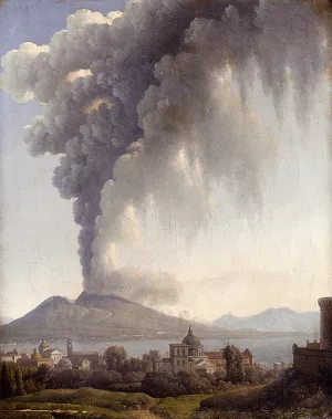 Bay Of Naples With Vesuvius Erupting Beyond by Alexandre-Hyacinthe Dunouy Oil Painting