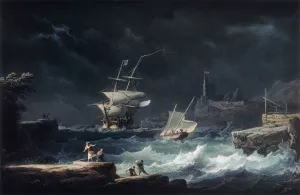 Gale at Sea by Alexandre-Jean Noel Oil Painting