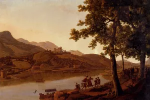 Nobles Disembarking Along The Banks Of A River by Alexandre-Louis-Robert-Millin Duperreux Oil Painting