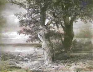 Oaks on River Bank by Alexei Savrasov Oil Painting