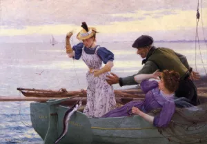 Her First Catch by Alfred Guillou Oil Painting