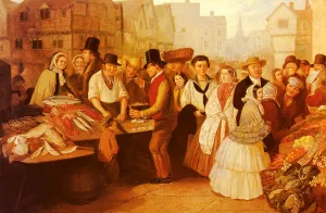 A Busy Market by Alfred H. Green Oil Painting