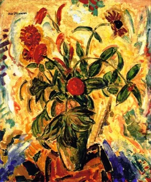 Still Life with Red Flowers by Alfred Henry Maurer Oil Painting
