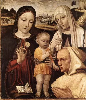 Madonna and Child, St Catherine and the Blessed Stefano Maconi by Ambrogio Bergognone Oil Painting
