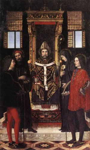 St Ambrose with Saints by Ambrogio Bergognone Oil Painting
