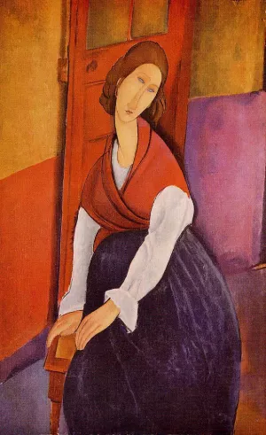 Jeanne Hebuterne also known as In Front of a Door by Amedeo Modigliani Oil Painting
