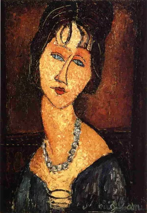 Jeanne Hebuterne with Necklace Oil painting by Amedeo Modigliani