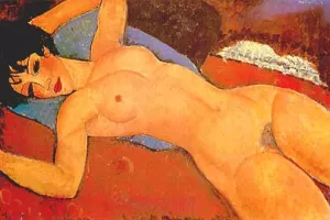 Reclining Nude on a Blue Cushion also known as Red Nude by Amedeo Modigliani Oil Painting