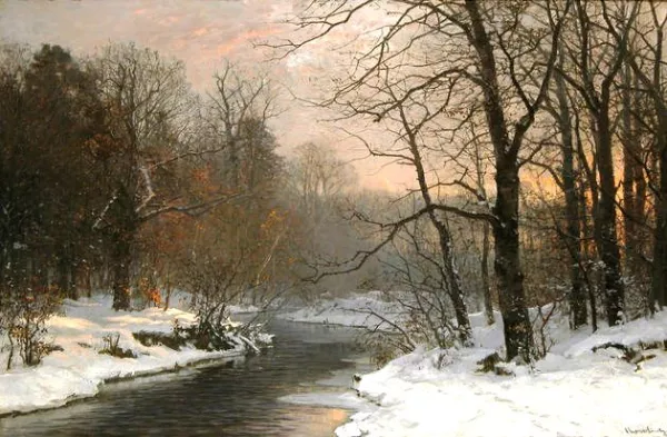 A Winter River Landscape Oil painting by Anders Andersen-Lundby