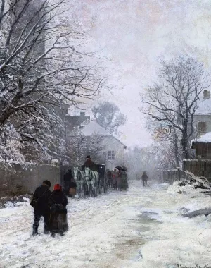 Suburban Street in Winter by Anders Andersen-Lundby Oil Painting