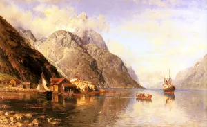 Village on a Fjord by Anders Monsen Askevold Oil Painting