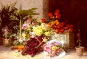 Chez la Marchande de Fleurs by Andre Perrachon Oil Painting