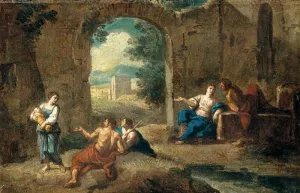 Figures in a Landscape by Andrea Locatelli Oil Painting