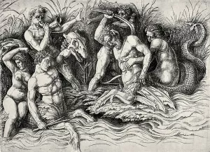Die Schlacht der Meeresgatter by Andrea Mantegna Oil Painting