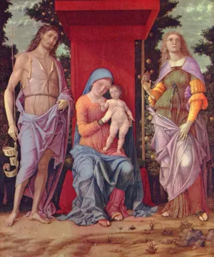Madonna mit Hl. Maria Magdalena und Hl. Johannes dem Taeufer by Andrea Mantegna Oil Painting