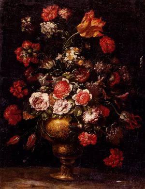 Still Life of Flowers in a Gilt Vase by Andrea Scacciati Oil Painting